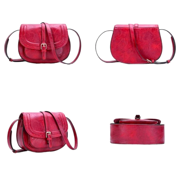 Red Vegan Leather Spacious Multi-Compartment Crossbody Shoulder Bag - Picture 2 of 7